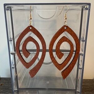 Abstract Swirl Wooden Drop Earrings | Geometric Statement Earrings | Item 0344